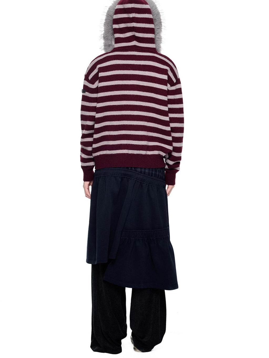 EZEK Fur Collar Striped Contrast Hooded Zipper Knit Women's Cardigans
