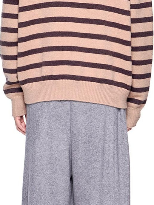 EZEK Fur Collar Striped Contrast Hooded Zipper Knit Women's Cardigans