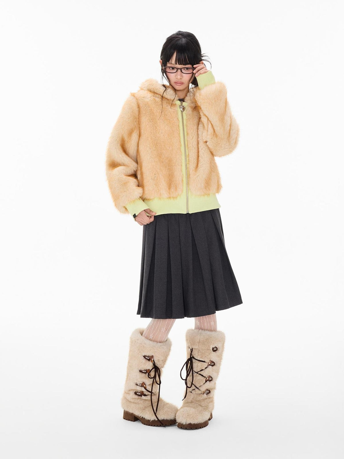 EZEK Fuzzy Fleece Color Block Cropped Pocket Women's Polyester Zip-up Hoodies