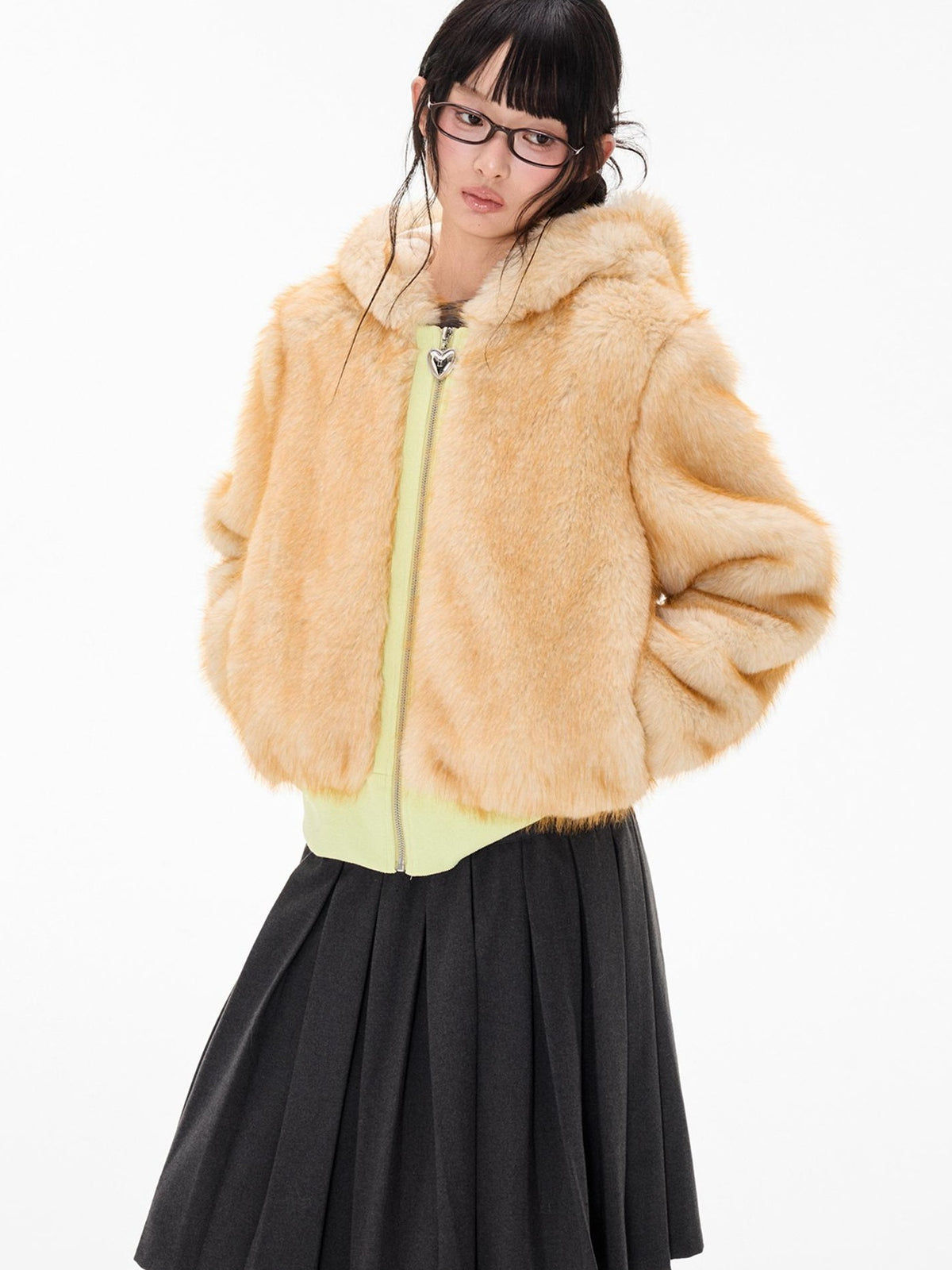 EZEK Fuzzy Fleece Color Block Cropped Pocket Women's Polyester Zip-up Hoodies