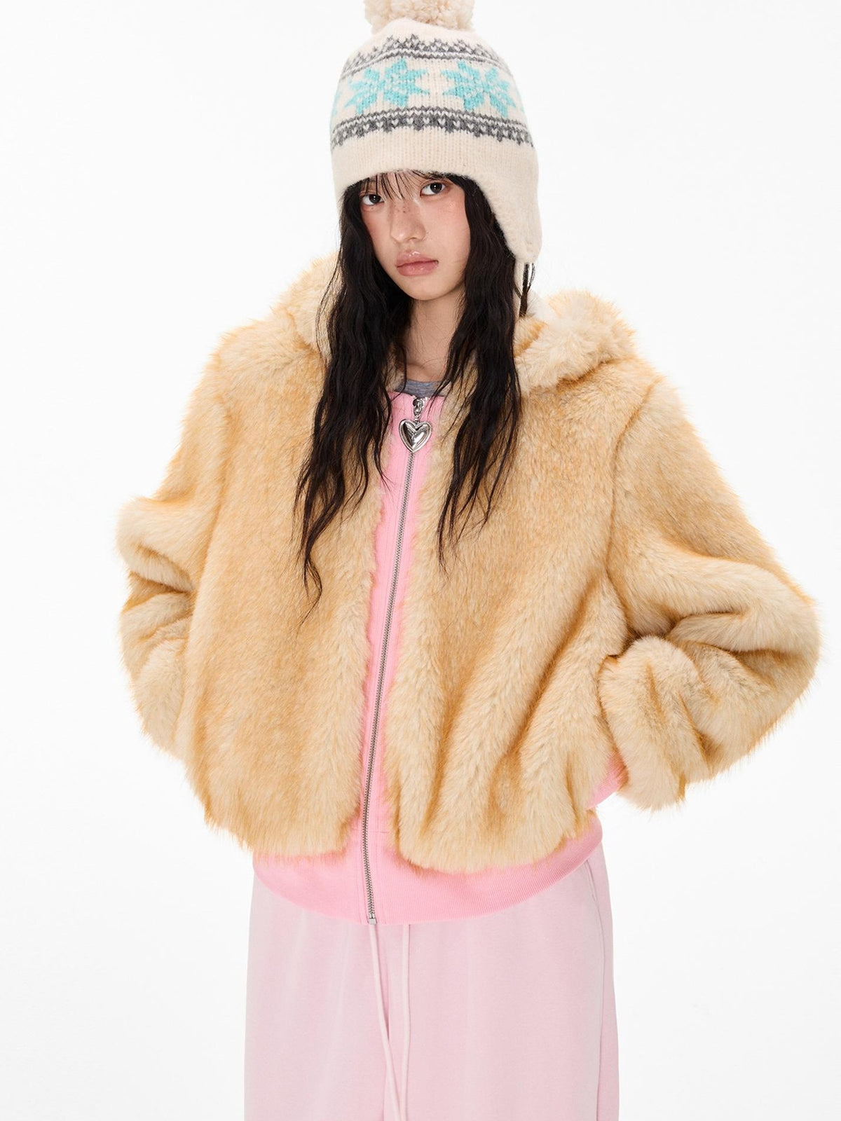 EZEK Fuzzy Fleece Color Block Cropped Pocket Women's Polyester Zip-up Hoodies