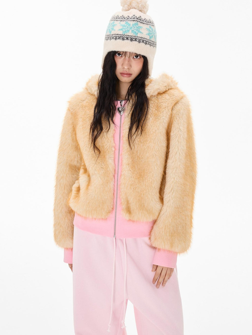 EZEK Fuzzy Fleece Color Block Cropped Pocket Women's Polyester Zip-up Hoodies