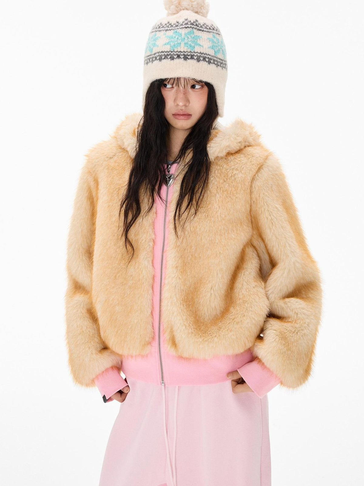 EZEK Fuzzy Fleece Color Block Cropped Pocket Women's Polyester Zip-up Hoodies