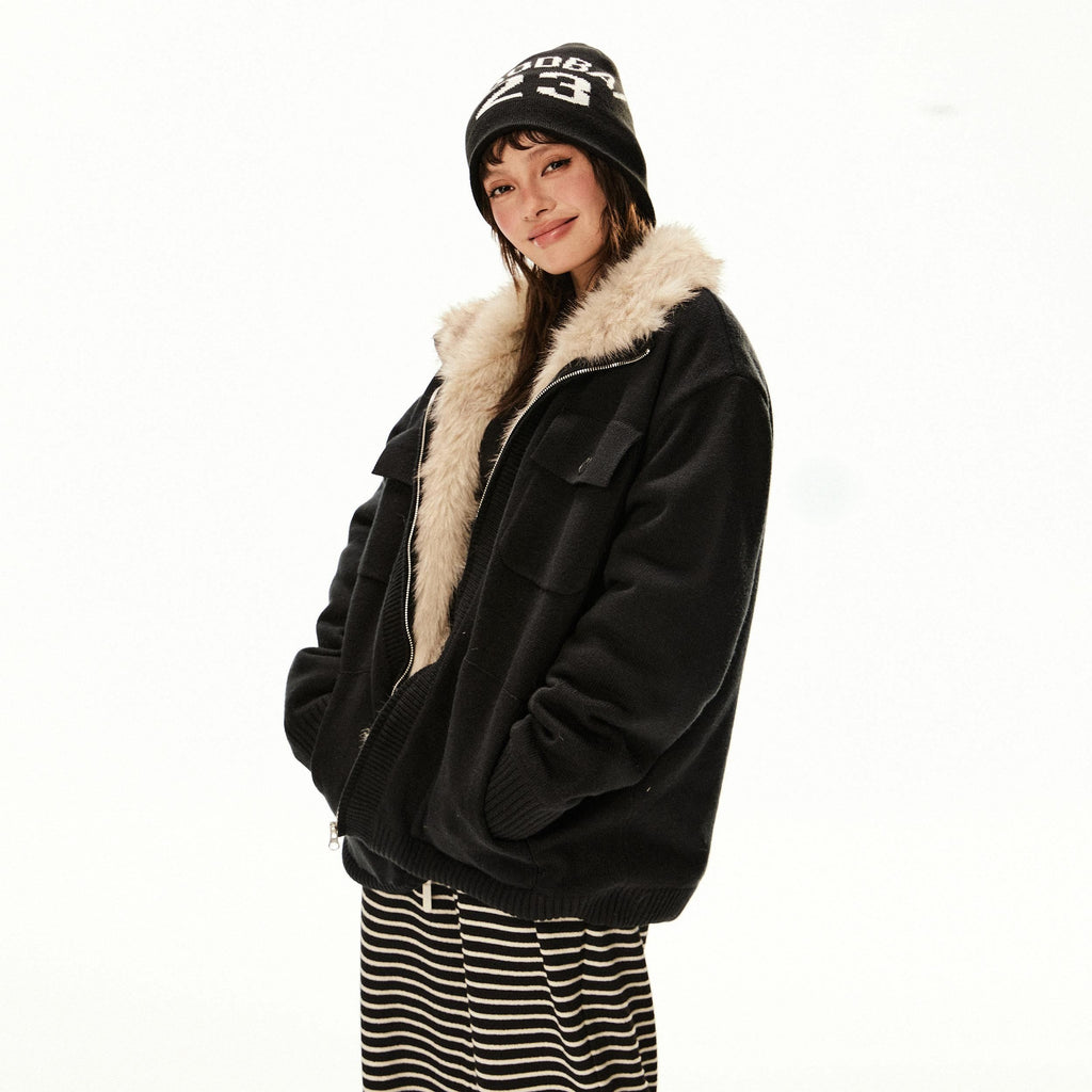 EZEK_Fuzzy_Solid_Knit_Stand_Collar_Zippered_Women's_Cotton_Puffer_Jackets_856771612256_MISSTT