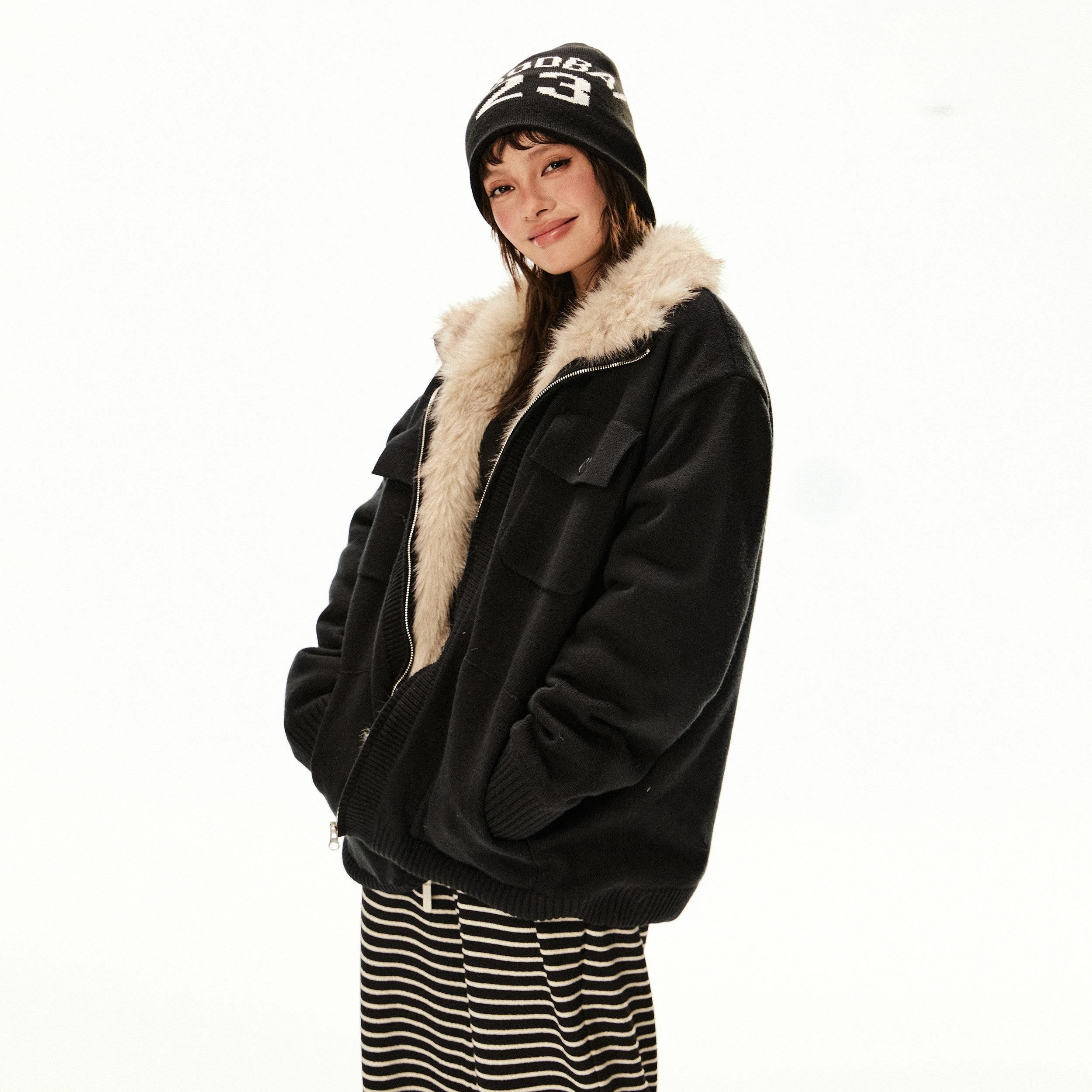 EZEK_Fuzzy_Solid_Knit_Stand_Collar_Zippered_Women's_Cotton_Puffer_Jackets_856771612256_MISSTT