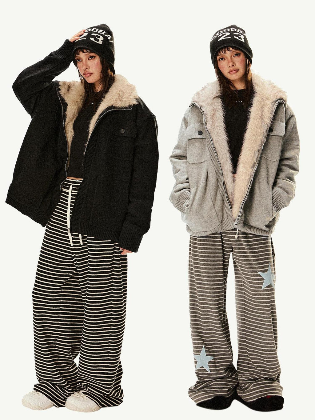 EZEK Fuzzy Solid Knit Stand Collar Zippered Women's Cotton Puffer Jackets