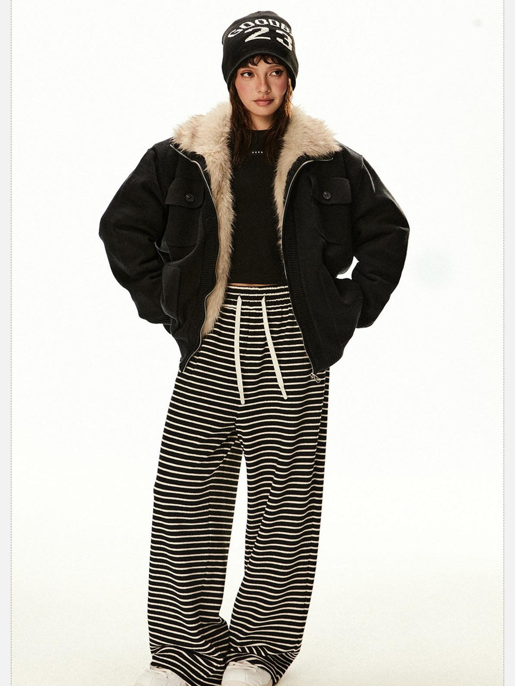 EZEK Fuzzy Solid Knit Stand Collar Zippered Women's Cotton Puffer Jackets