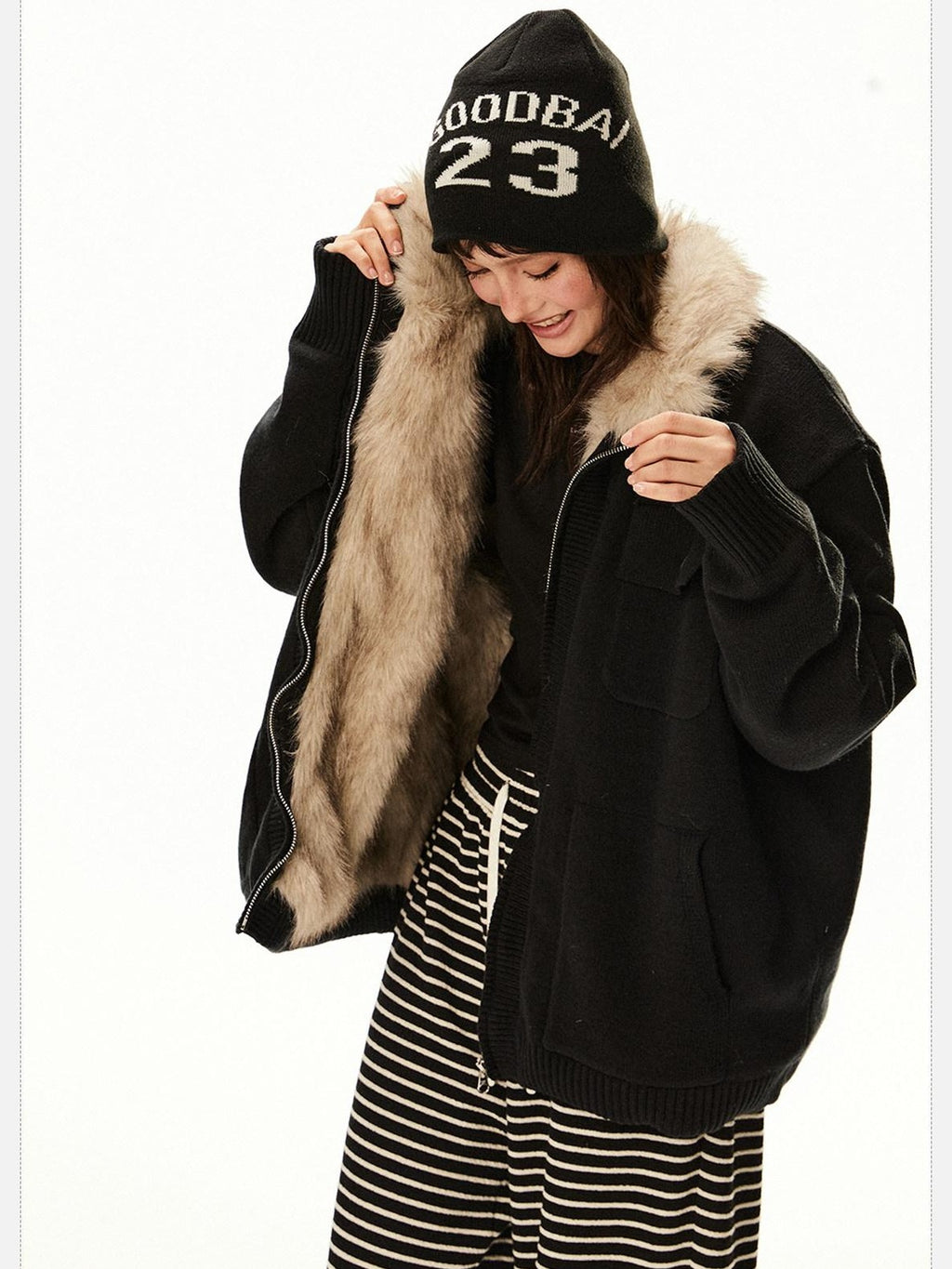 EZEK Fuzzy Solid Knit Stand Collar Zippered Women's Cotton Puffer Jackets