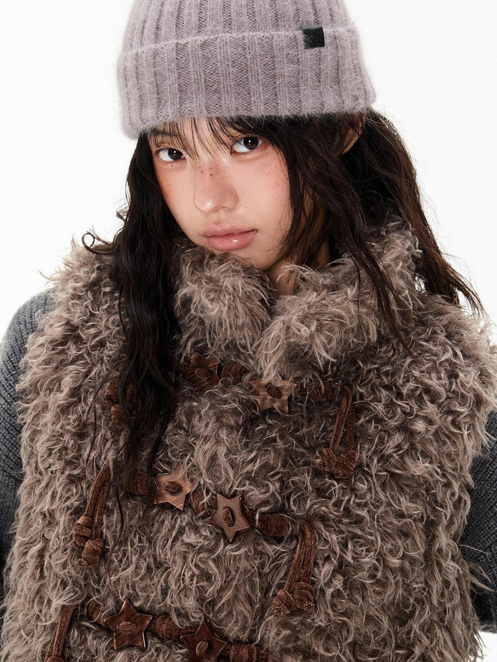 EZEK Fuzzy Star Button Striped Loose Fit Polyester Women's Vests