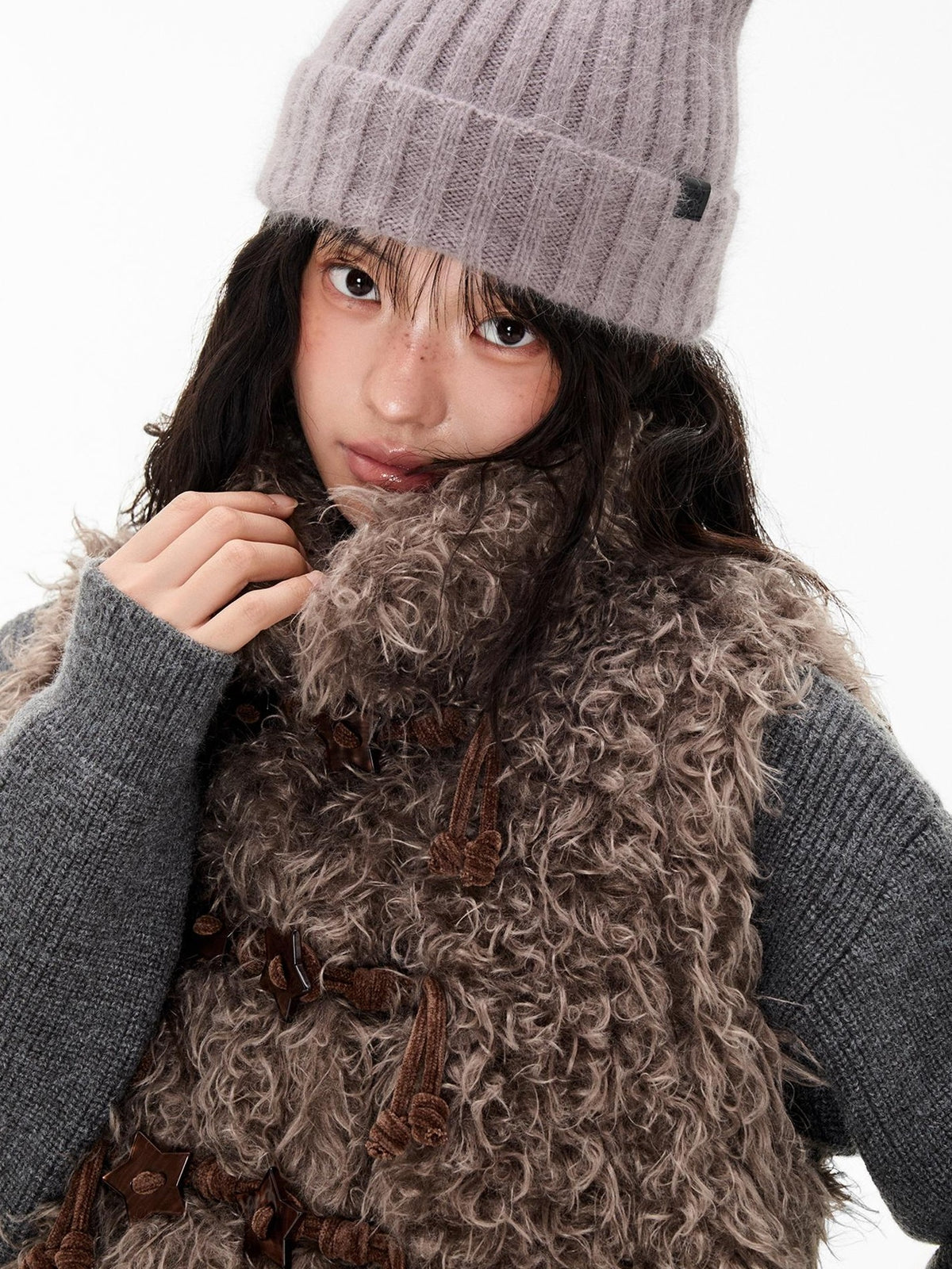 EZEK Fuzzy Star Button Striped Loose Fit Polyester Women's Vests