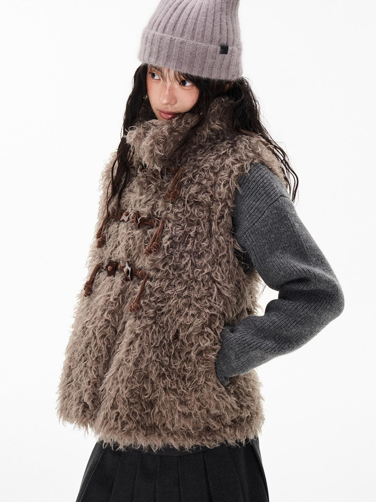 EZEK Fuzzy Star Button Striped Loose Fit Polyester Women's Vests