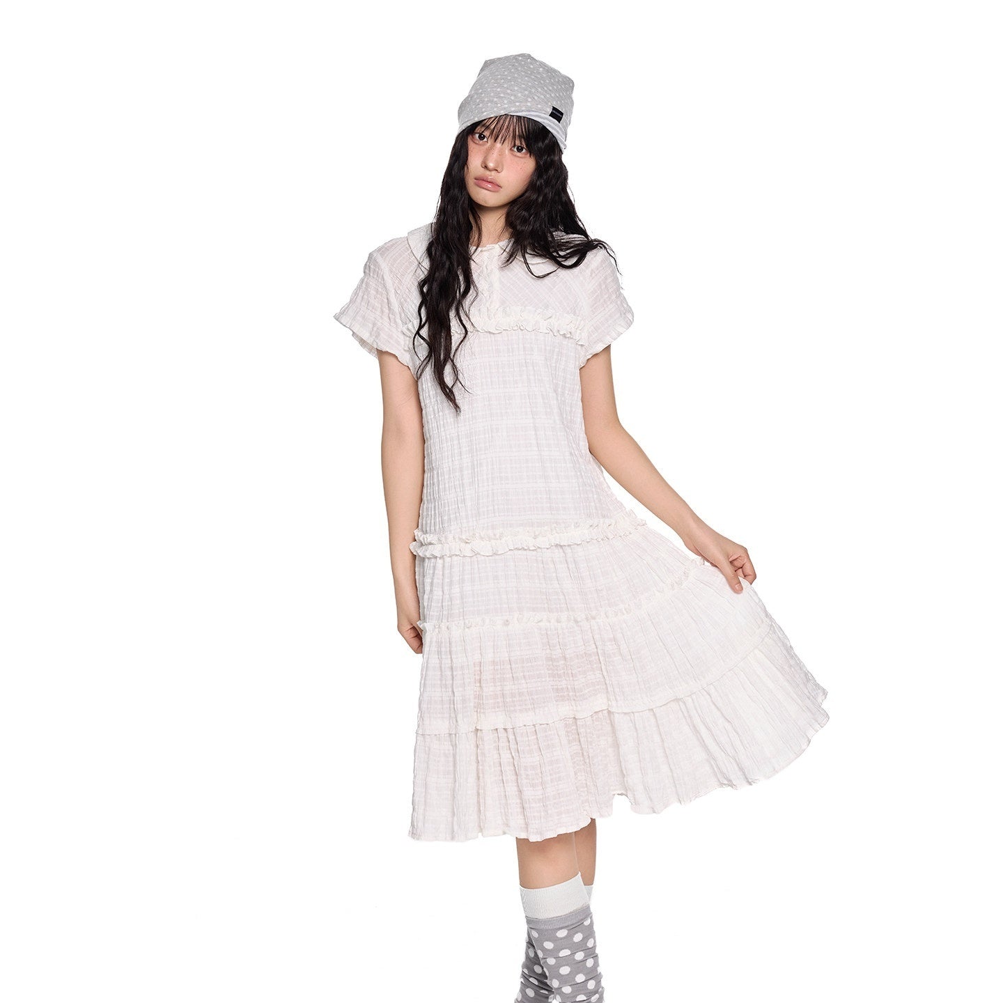 EZEK_Gingham_Lace_Doll_Collar_Ruffled_Women's_Cotton_Babydoll_Midi_Dresses_1047095326821_MISSTT