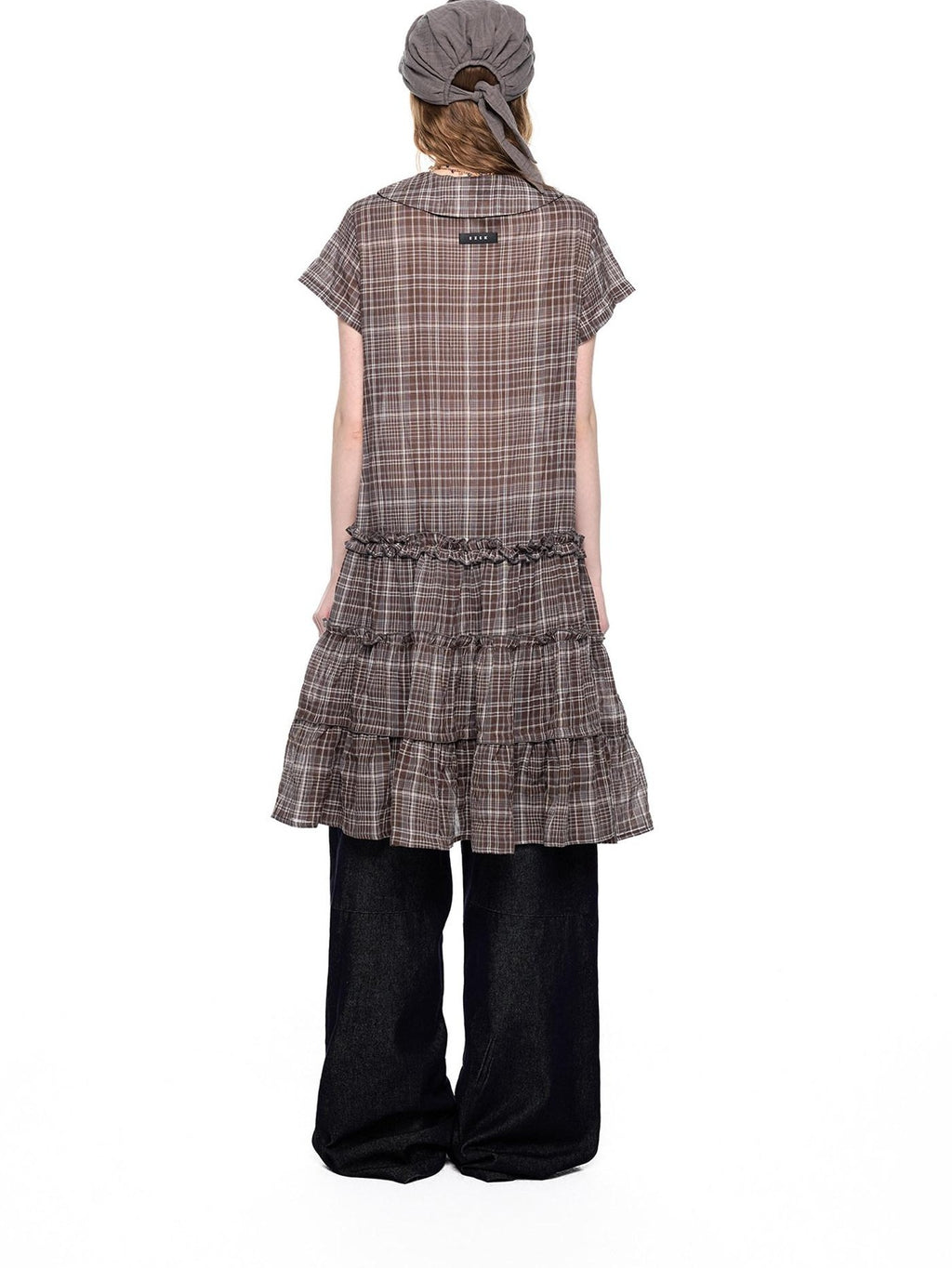 EZEK Gingham Lace Doll Collar Ruffled Women's Cotton Babydoll Midi Dresses
