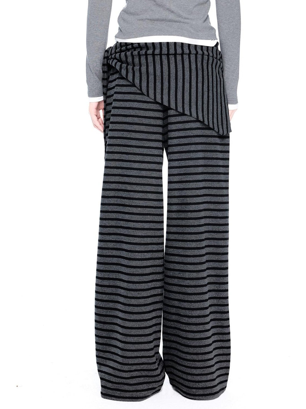 EZEK Gray Black Striped Layered Knit Pocket Women's Cotton Blend Palazzo Pants