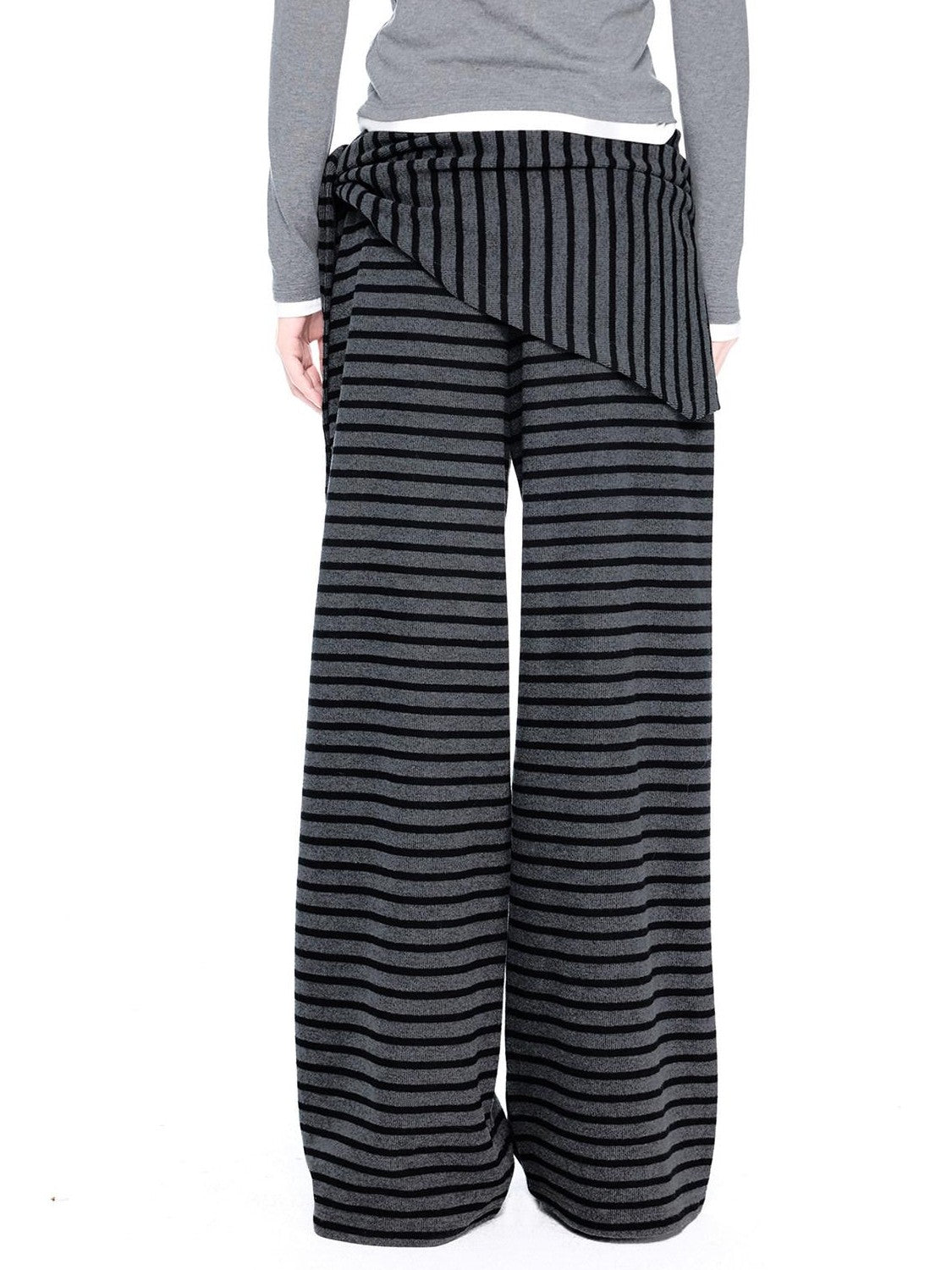 EZEK Gray Black Striped Layered Knit Pocket Women's Cotton Blend Palazzo Pants
