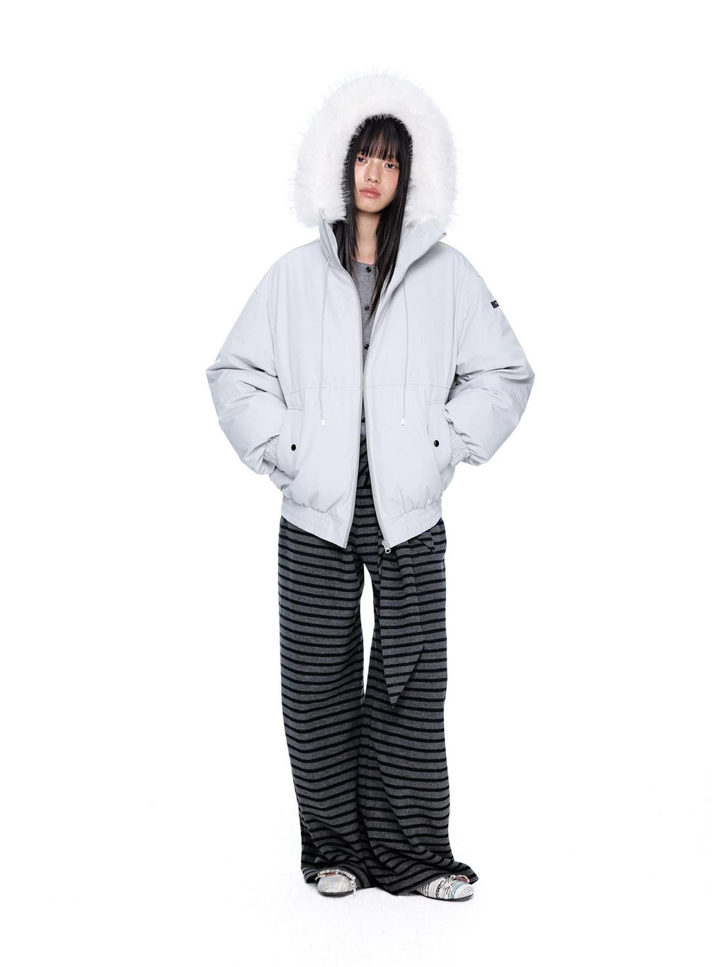 EZEK Gray Black Striped Layered Knit Pocket Women's Cotton Blend Palazzo Pants