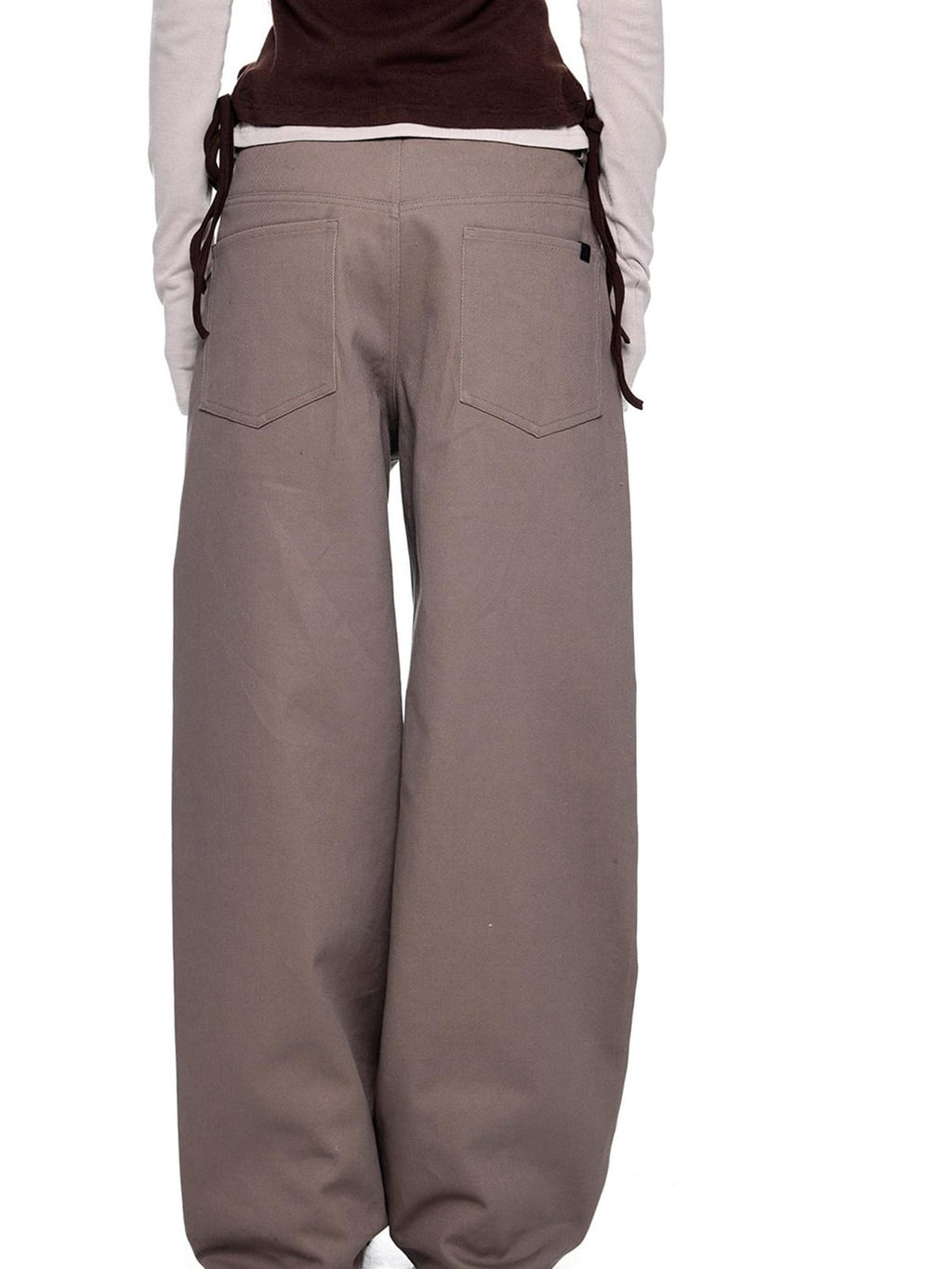 EZEK Gray Brown Pocket Design Vintage Loose Women's 100% Cotton Straight-leg Jeans