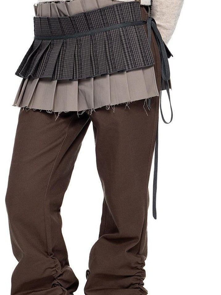 EZEK Gray Khaki Colorblock Patchwork Aline Women's Polyester Pleated Skirts