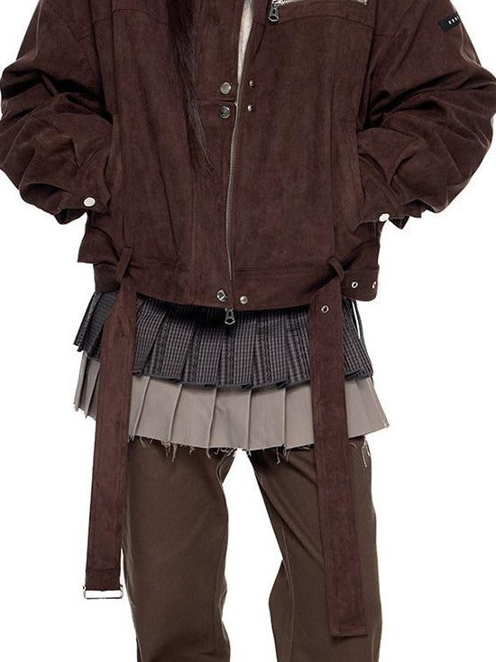 EZEK Gray Khaki Colorblock Patchwork Aline Women's Polyester Pleated Skirts