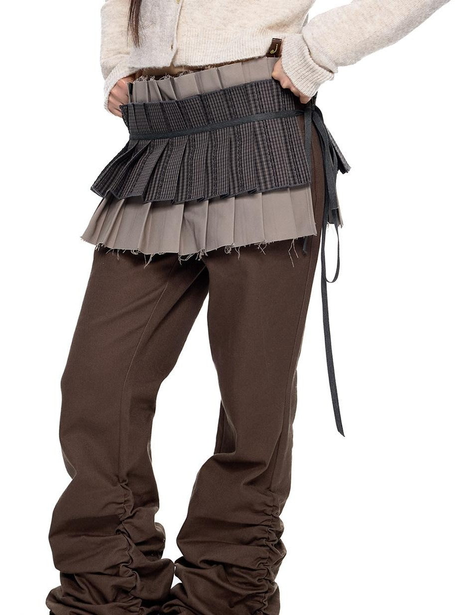 EZEK Gray Khaki Colorblock Patchwork Aline Women's Polyester Pleated Skirts