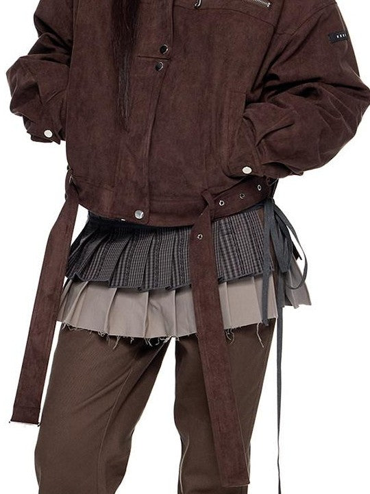EZEK Gray Khaki Colorblock Patchwork Aline Women's Polyester Pleated Skirts