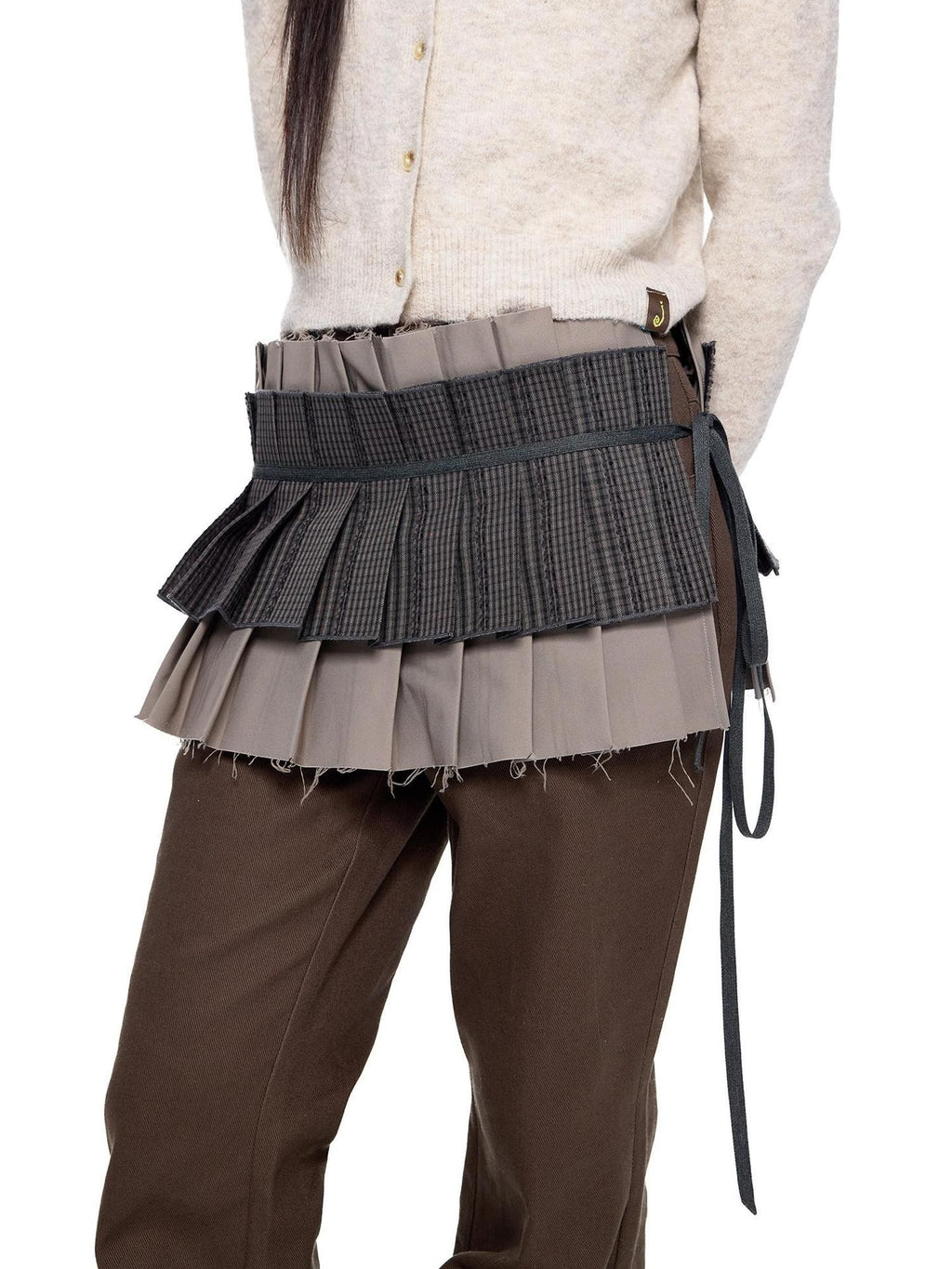 EZEK Gray Khaki Colorblock Patchwork Aline Women's Polyester Pleated Skirts
