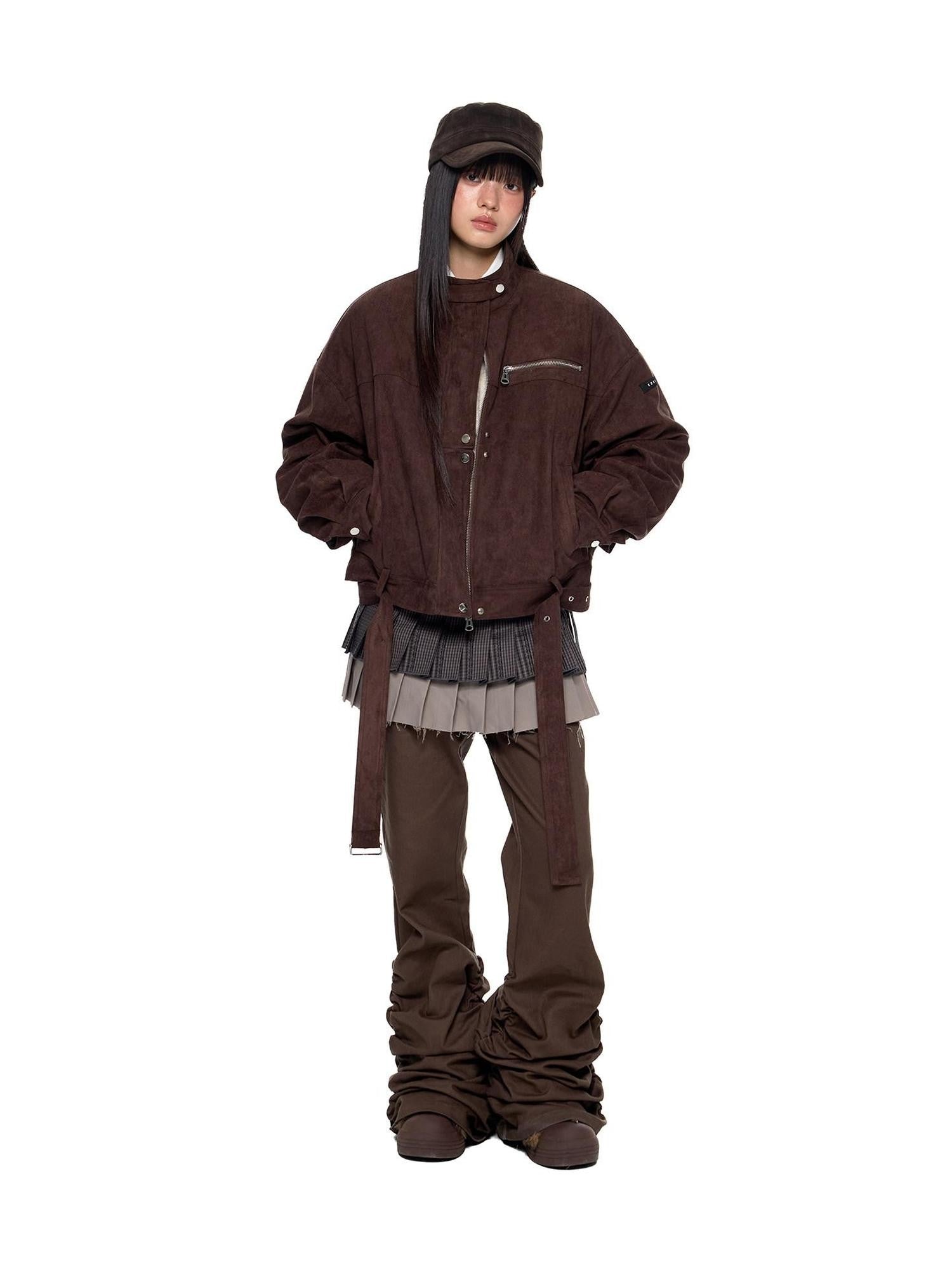 EZEK Gray Khaki Colorblock Patchwork Aline Women's Polyester Pleated Skirts