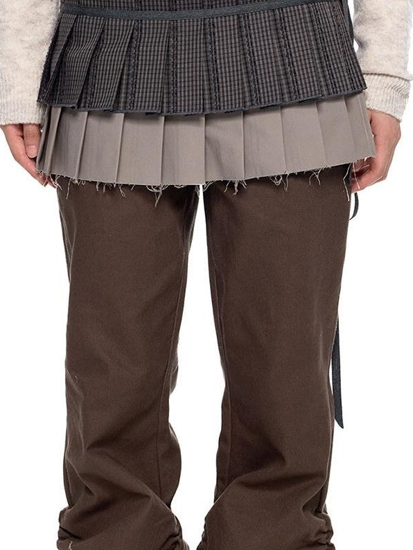 EZEK Gray Khaki Colorblock Patchwork Aline Women's Polyester Pleated Skirts