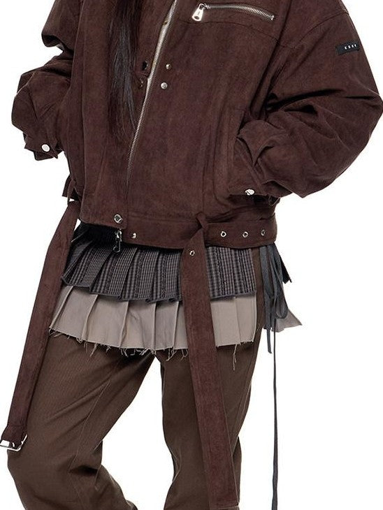 EZEK Gray Khaki Colorblock Patchwork Aline Women's Polyester Pleated Skirts