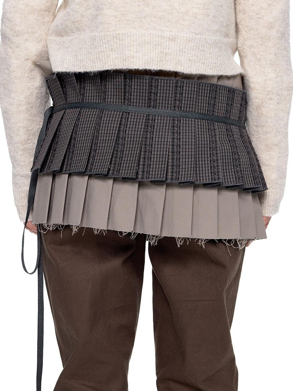 EZEK Gray Khaki Colorblock Patchwork Aline Women's Polyester Pleated Skirts