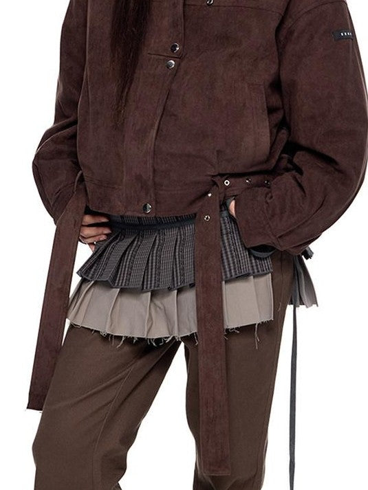EZEK Gray Khaki Colorblock Patchwork Aline Women's Polyester Pleated Skirts