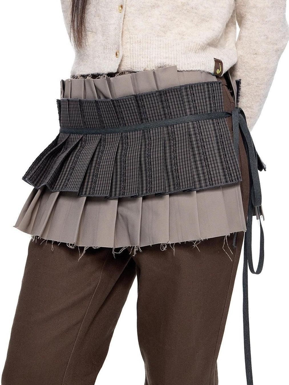 EZEK Gray Khaki Colorblock Patchwork Aline Women's Polyester Pleated Skirts