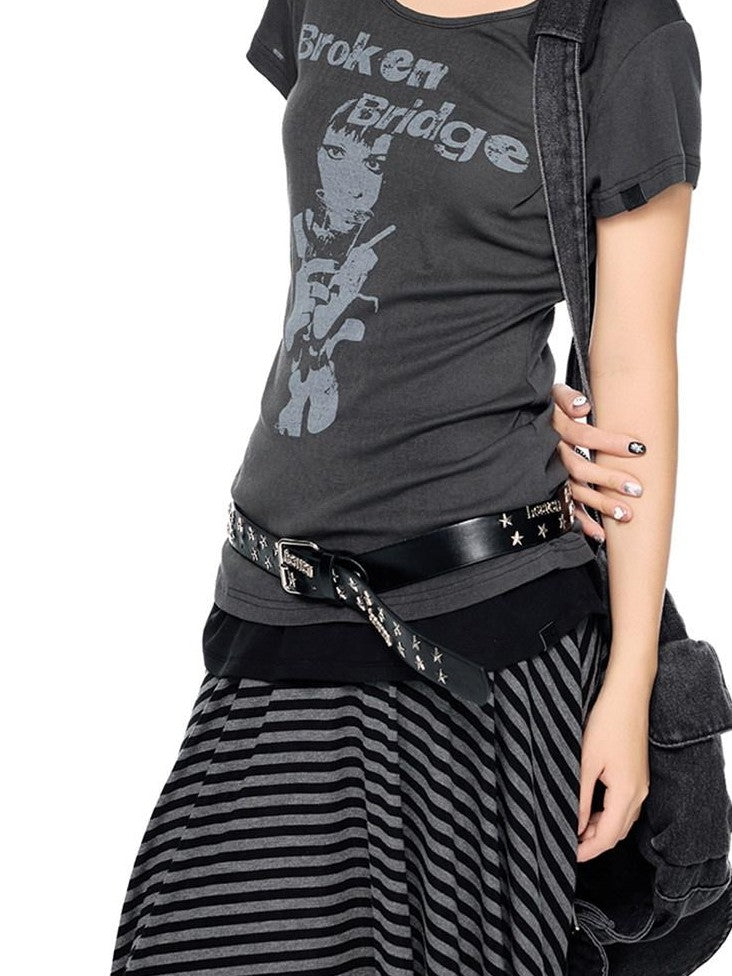EZEK Gray Letter Print Round Neck Slim Fit Women's Modal Short Sleeve T-shirts