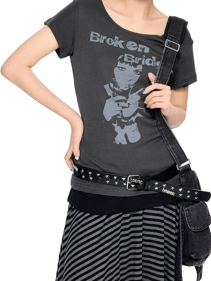 EZEK Gray Letter Print Round Neck Slim Fit Women's Modal Short Sleeve T-shirts