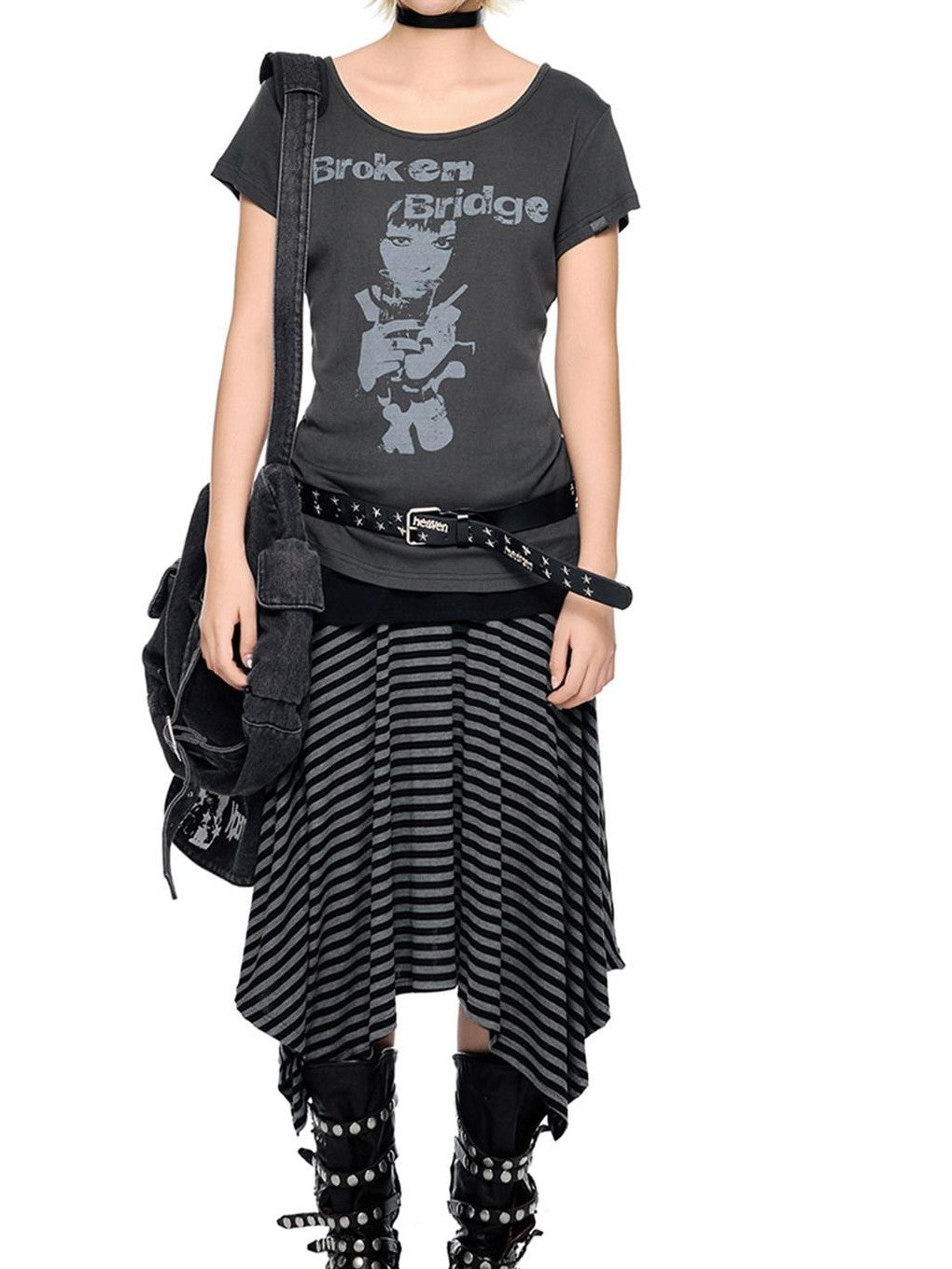 EZEK Gray Letter Print Round Neck Slim Fit Women's Modal Short Sleeve T-shirts