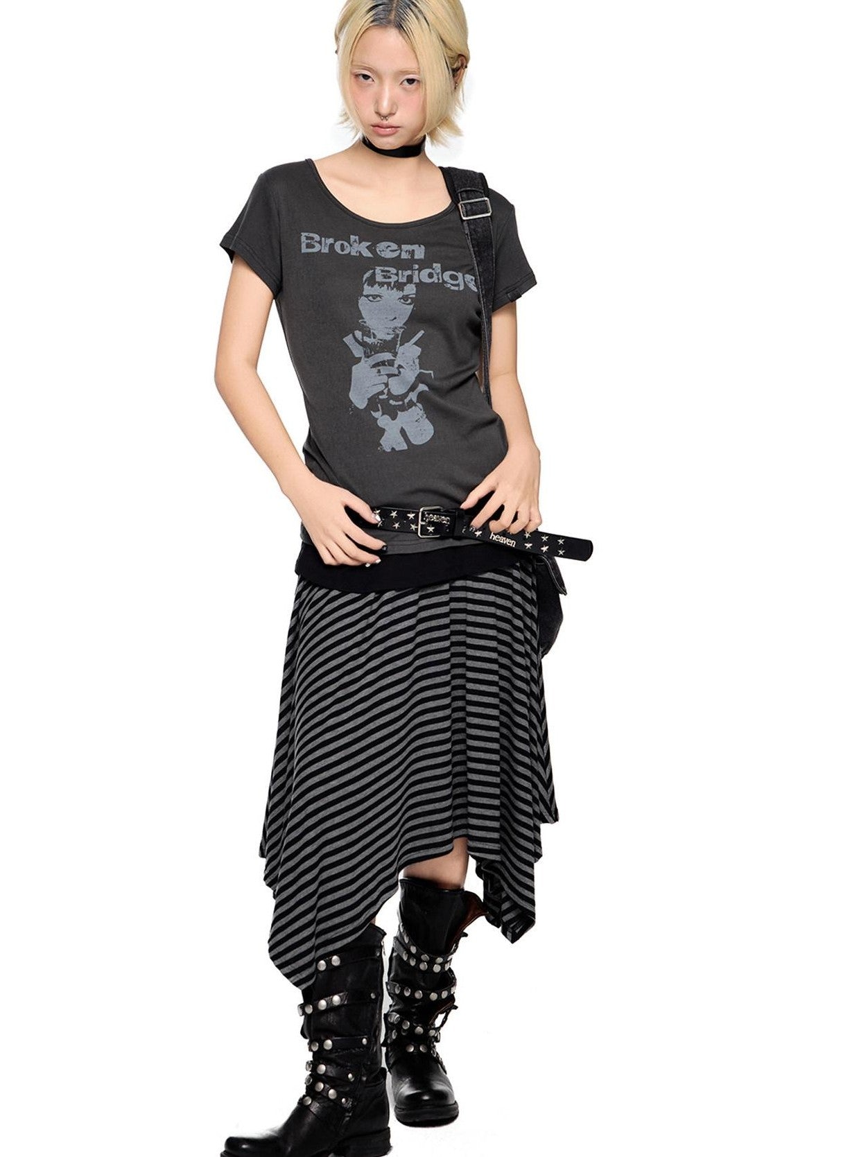 EZEK Gray Letter Print Round Neck Slim Fit Women's Modal Short Sleeve T-shirts
