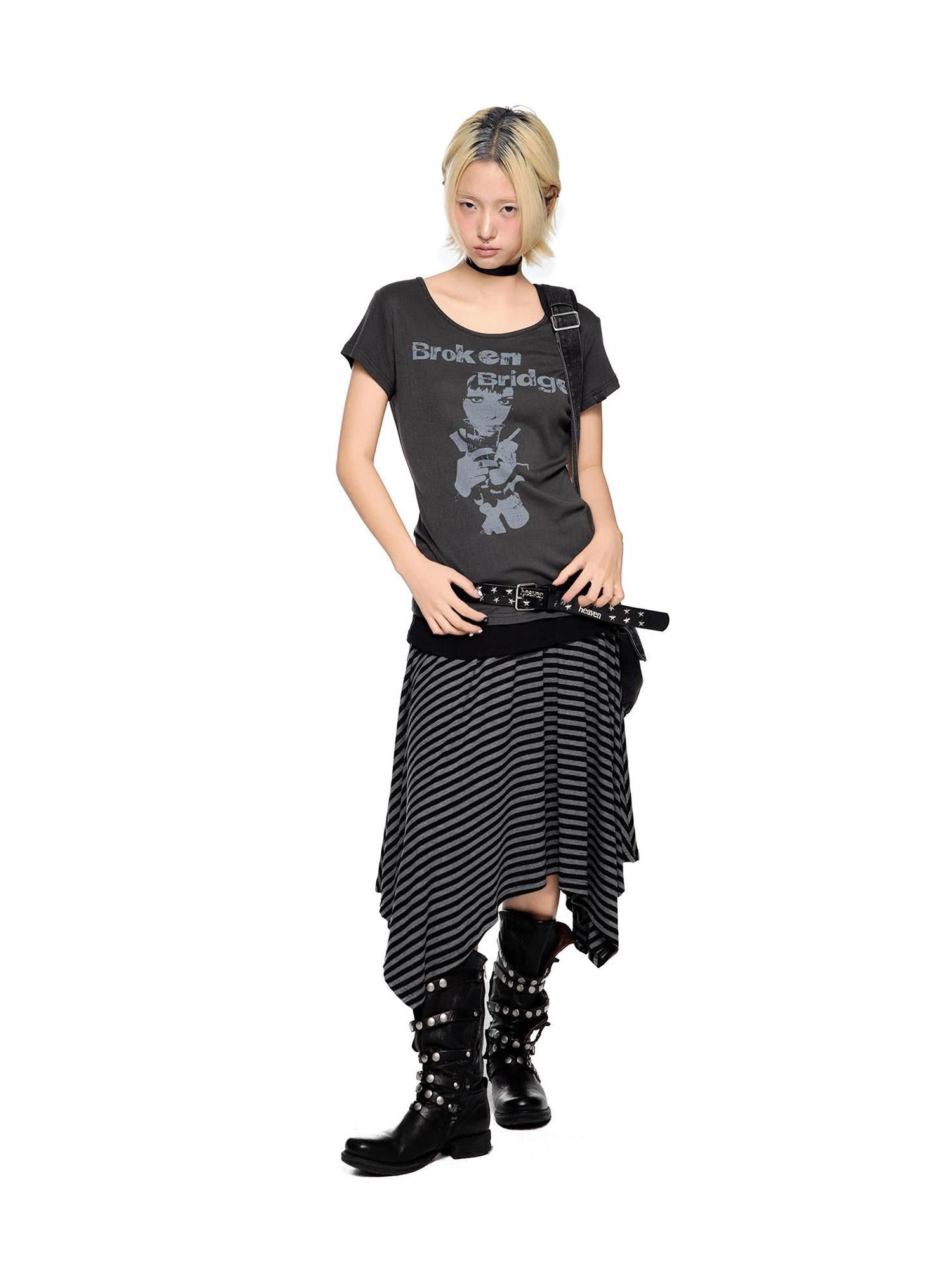 EZEK Gray Letter Print Round Neck Slim Fit Women's Modal Short Sleeve T-shirts