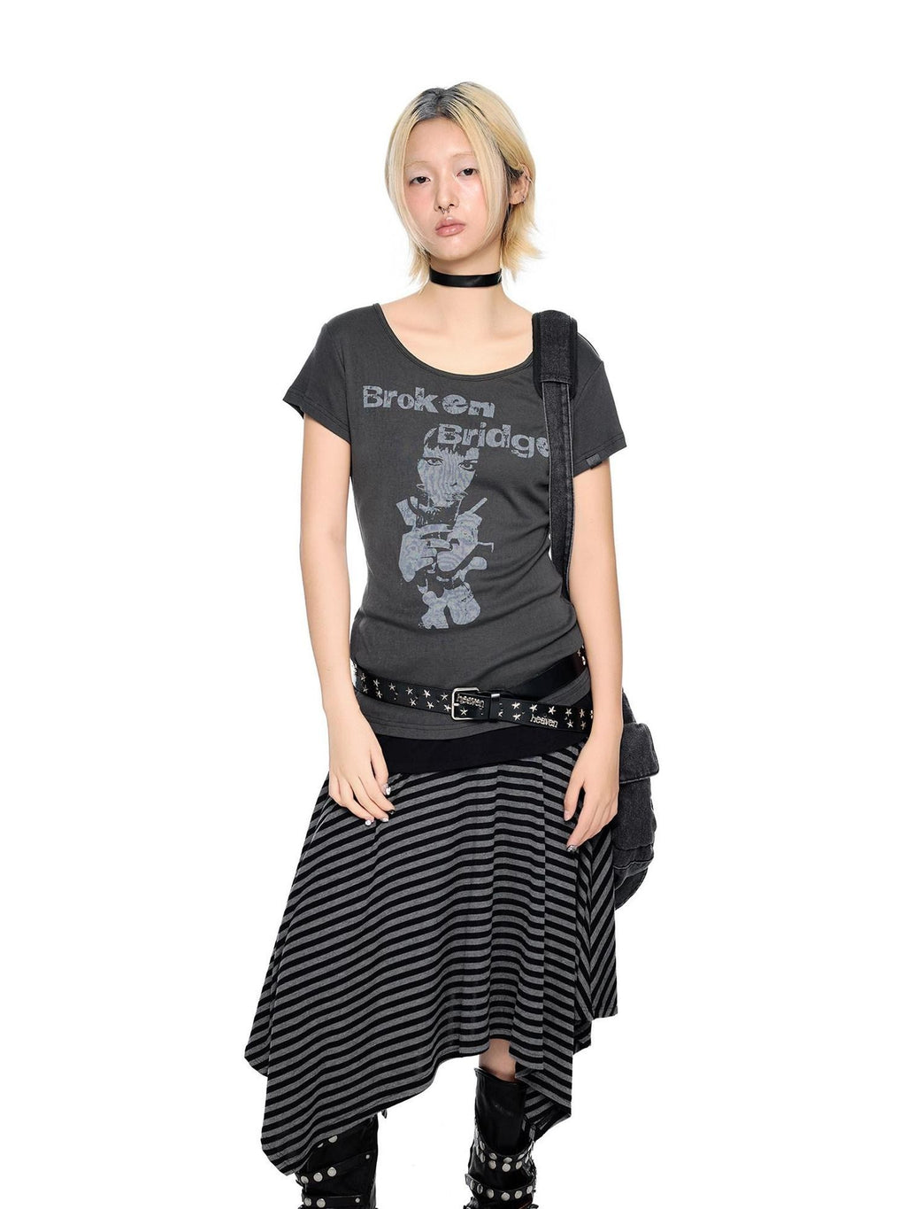 EZEK Gray Letter Print Round Neck Slim Fit Women's Modal Short Sleeve T-shirts
