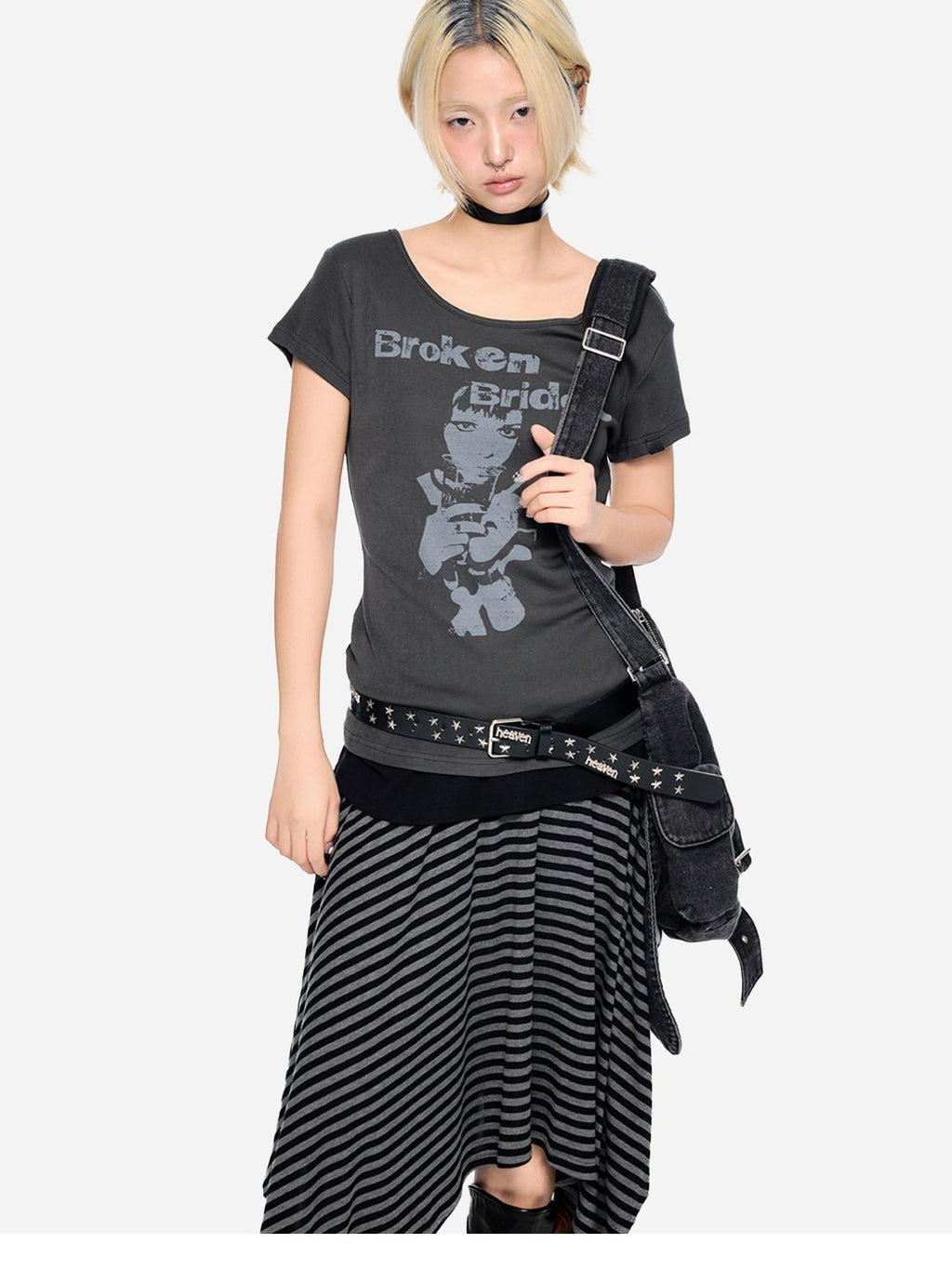 EZEK Gray Letter Print Round Neck Slim Fit Women's Modal Short Sleeve T-shirts