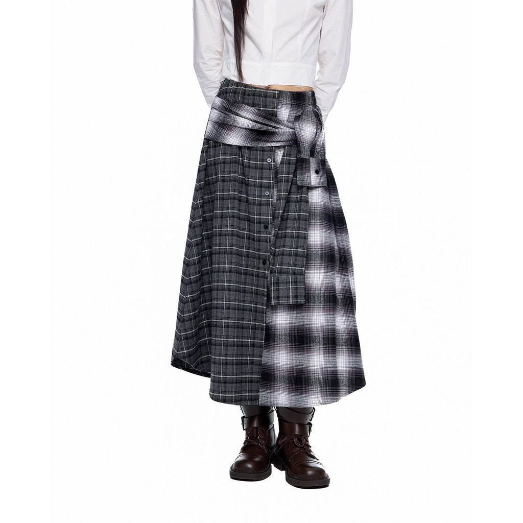 EZEK_Gray_Plaid_Colorblock_Patchwork_Mid_Waist_Women's_Cotton_A-line_Skirts_982392688326_MISSTT