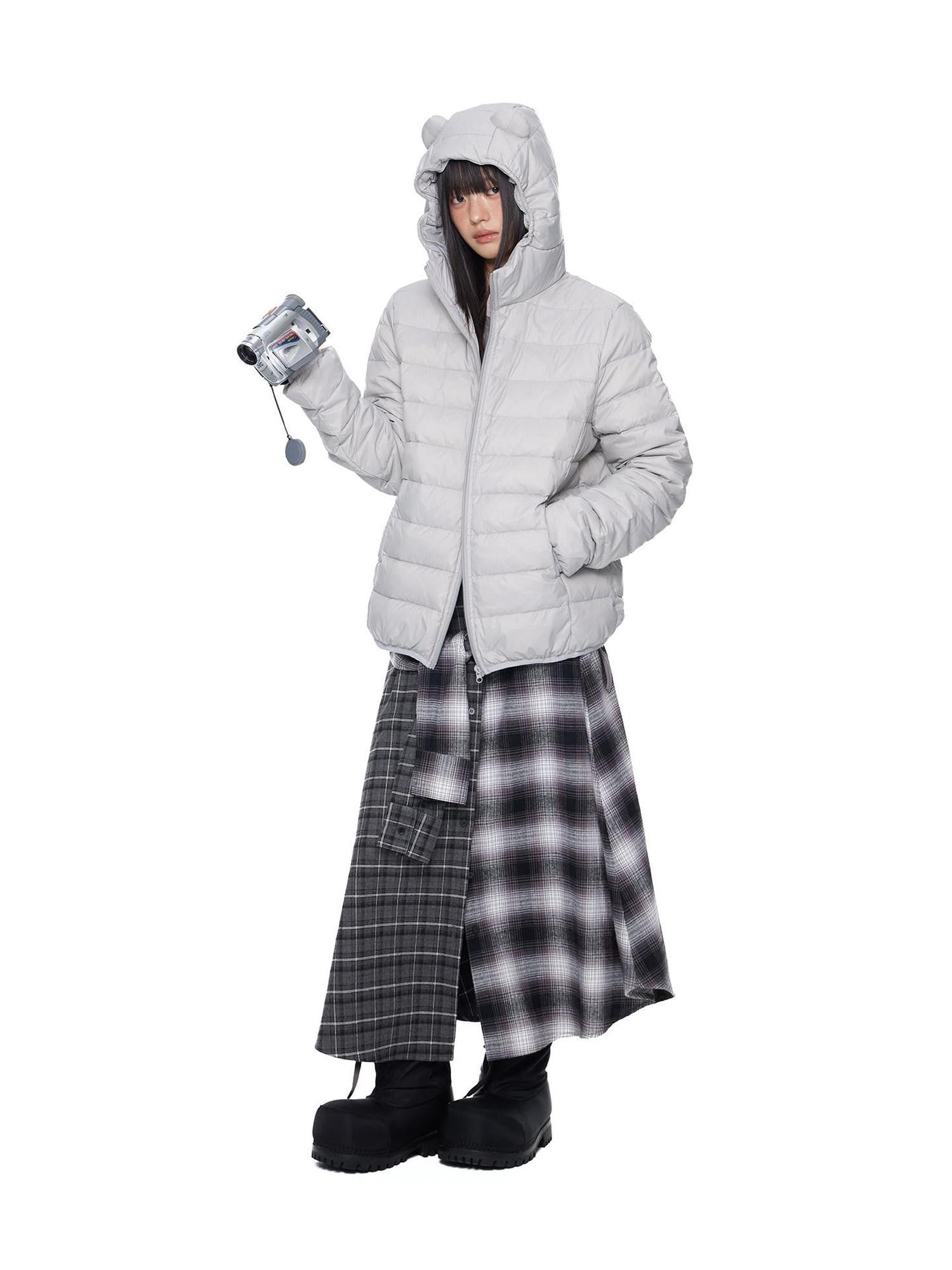 EZEK Gray Plaid Colorblock Patchwork Mid Waist Women's Cotton A-line Skirts