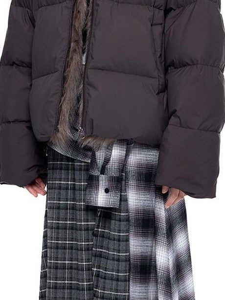 EZEK Gray Plaid Colorblock Patchwork Mid Waist Women's Cotton A-line Skirts