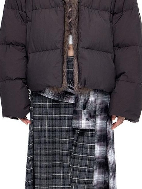 EZEK Gray Plaid Colorblock Patchwork Mid Waist Women's Cotton A-line Skirts