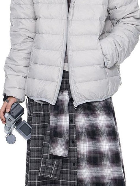 EZEK Gray Plaid Colorblock Patchwork Mid Waist Women's Cotton A-line Skirts