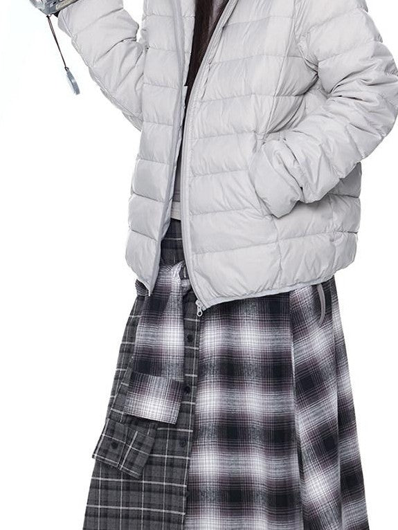 EZEK Gray Plaid Colorblock Patchwork Mid Waist Women's Cotton A-line Skirts