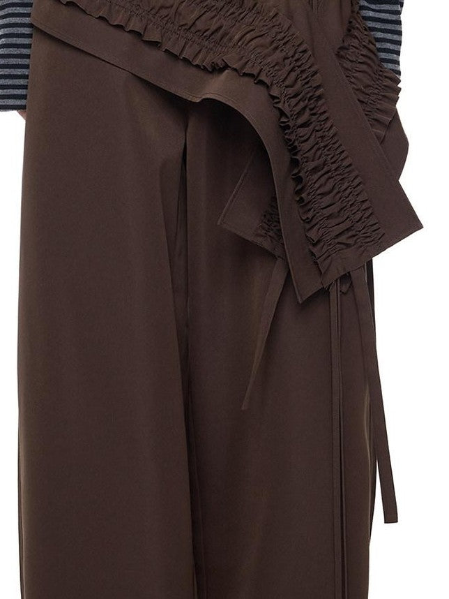EZEK Gray Pleated Ruffle Pockets Two Piece Women's Polyester Wide-leg Pants