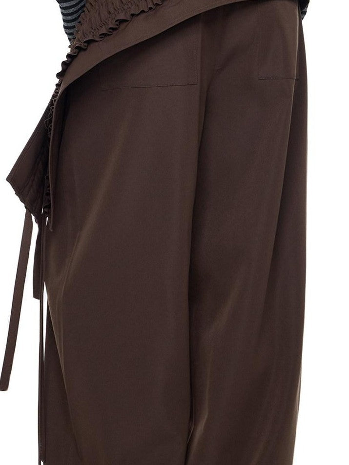 EZEK Gray Pleated Ruffle Pockets Two Piece Women's Polyester Wide-leg Pants