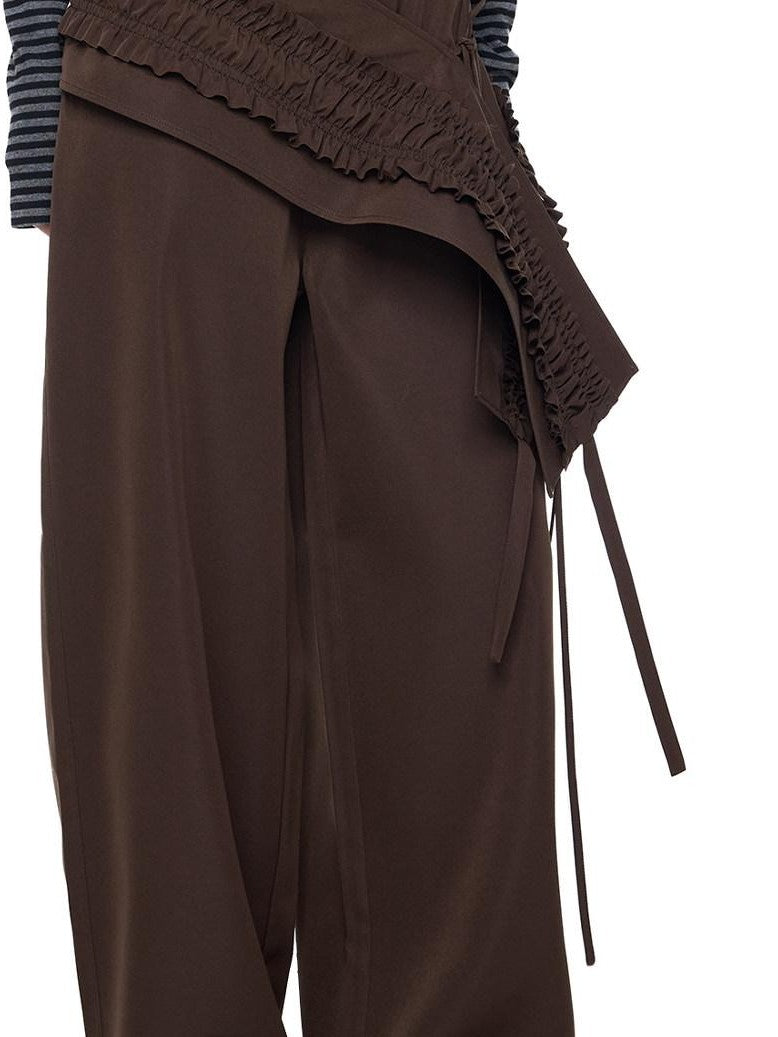 EZEK Gray Pleated Ruffle Pockets Two Piece Women's Polyester Wide-leg Pants