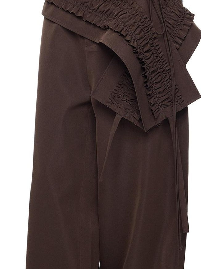 EZEK Gray Pleated Ruffle Pockets Two Piece Women's Polyester Wide-leg Pants