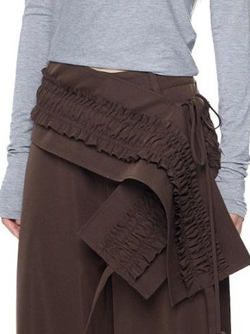 EZEK Gray Pleated Ruffle Pockets Two Piece Women's Polyester Wide-leg Pants